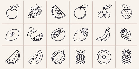 Creative Fruit Outline Icons For Branding