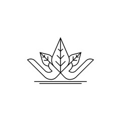 logo vector illustration of an abstract crown with leaf and hand shape