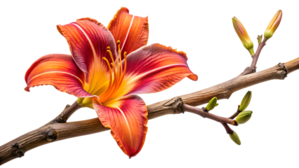 A striking orange lily isolated on transparent background, showcasing its vibrant color and intricate details, creating a captivating image of natural beauty and elegance
