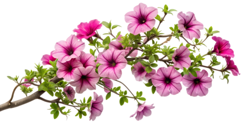 A beautiful display of pink petunias isolated on transparent background, showcasing their delicate petals and vibrant color, creating a cheerful and inviting floral arrangement