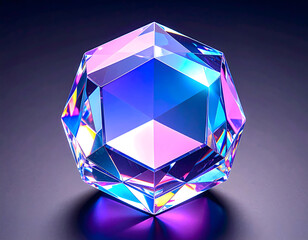 Colorful Crystal Shape Reflects Light on Dark Background