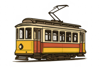 Lisbon tramway public transport vector illustration