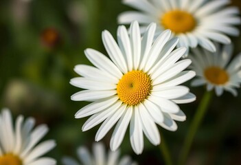 Fototapeta premium Intricate detail of white daisy petals, yellow center, soft focus, botanical photography, nature photography