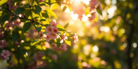 Obraz premium Soft, dreamy bokeh of sunlit leaves and flowers, image, backdrop