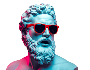 Surprised Greek Plaster Bust with Beard Wearing Red Sunglasses
