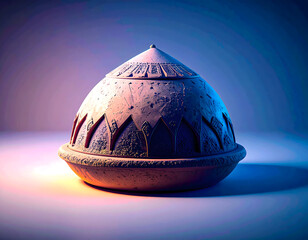 Decorative Clay Pot with Intricate Patterns and Textures in Blue Light