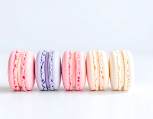 Colorful Macarons Dessert Arrangement on Light Background