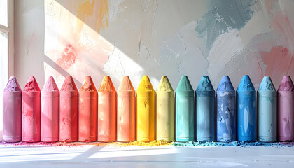 Colorful Crayons Displayed on a Brightly Lit Surface