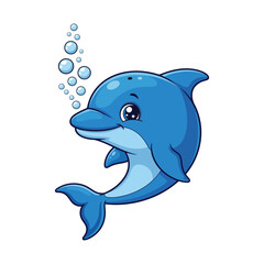 Obraz premium Funny cartoon marine animals swimming underwater with dolphins whales sharks and fish