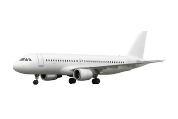 Obraz premium White commercial airplane preparing for takeoff on transparent background