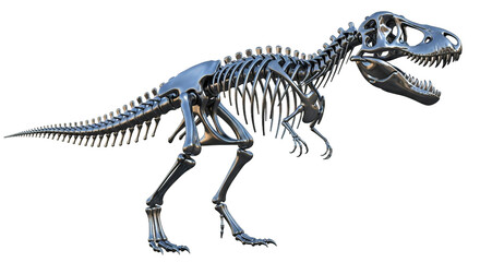 Fototapeta premium Dinosaur skeleton stands on a white background.