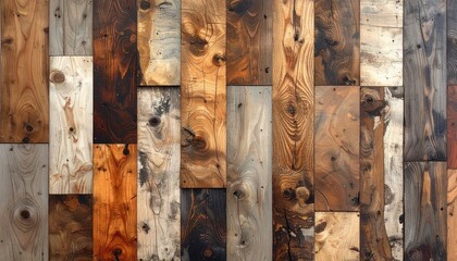 A wall of reclaimed wood planks, exhibiting varied tones of brown, gray, and black, showcasing unique grain patterns and textures