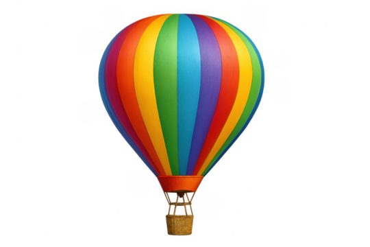 Rainbow hot air balloon flying transparent background