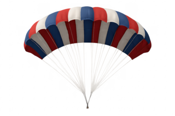 Red white blue parachute opening flying with lines