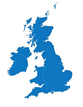 Blue map of the British Isles