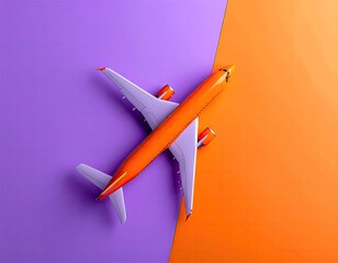 Orange toy airplane on split purple-orange background