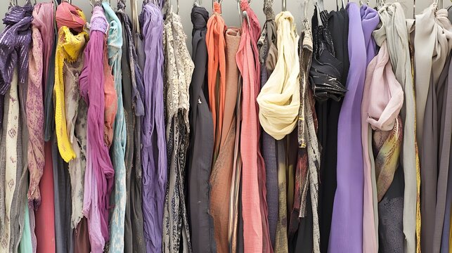 Colorful Scarves Hanging Wardrobe Fashion Textile