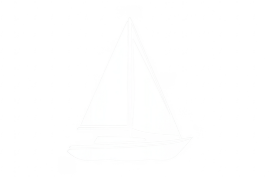 White sailboat icon sailing on transparent background