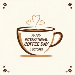 Obraz premium Happy International Coffee Day Illustration with Coffee Cup and Heart Steam