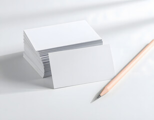 Blank business cards on a minimalistic workspace with pencil