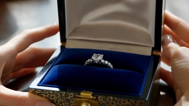 Exquisite Diamond Engagement Ring in Velvet Box