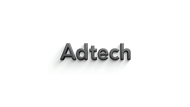 Modern 'Adtech' wordmark with metallic finish and shadow on clean white background