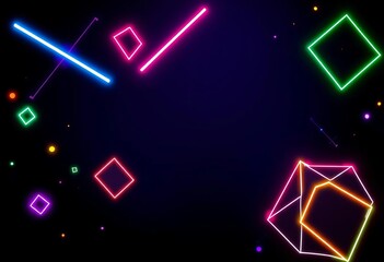 Abstract dark background with glowing neon elements and geometric shapes, banner, promotion