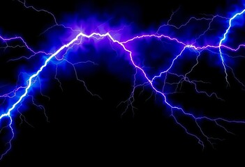 Fototapeta premium Abstract swirling electric blue and purple lightning bolts on black background, intense, power