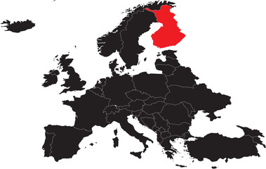 Finland Highlighted on Europe Map