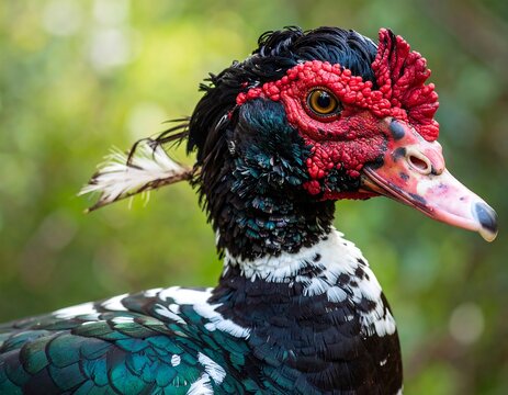 Close-up of a colorful duck's head and neck - Powered by Adobe