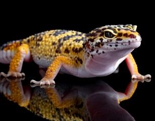 Close-up of a colorful gecko on black