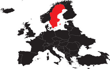 Sweden Highlighted on Europe Map
