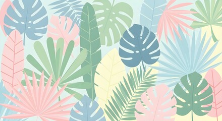 Tropical vibe leaves create a modern and vibrant backdrop for summer designs, inviting relaxation and escape with its pastel color palette