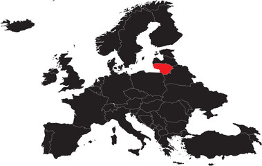 Lithuania Highlighted on Europe Map