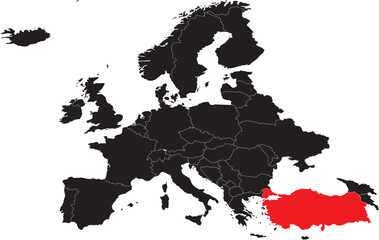 Turkey Highlighted on Europe Map