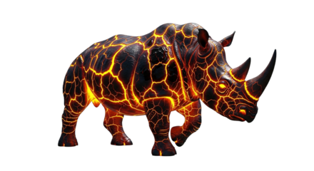 Digital artwork of a rhinoceros with lava-like markings on a white background.