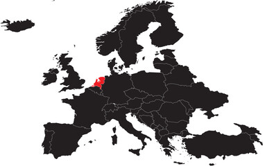 Netherlands Highlighted on Europe Map