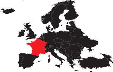 France Highlighted on Europe Map