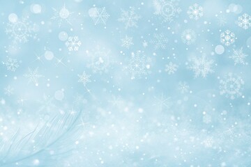 Snowflakes falling on a light blue background for winter and christmas