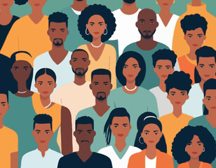 Black community, african people gathered together, a set of male and female characters wearing casual clothes and different hairstyles