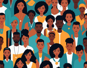 Black community, african people gathered together, a set of male and female characters wearing casual clothes and different hairstyles