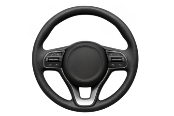 Car steering wheel with control buttons on transparent background