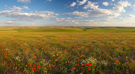 Obraz premium Vast plains with scattered wildflowers