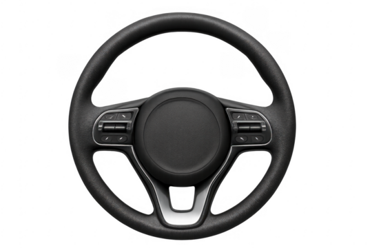 Car steering wheel with control buttons on transparent background