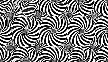 Abstract black and white pattern of swirling stripes