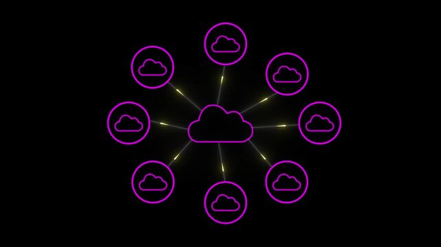  Cloud Network Circles Converging, Data Flows Connecting, Security Layers, and Real-Time Orchestration in Modern Environments on 4k animation 