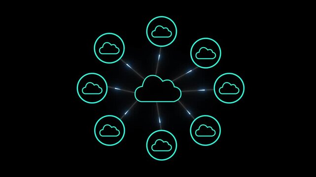 Cloud Network Circles Converging, Data Flows Connecting, Security Layers, and Real-Time Orchestration in Modern Environments on 4k animation 