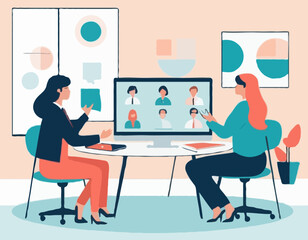 Video call conference, working from home, social distancing, business discussion, colleagues sharing materials