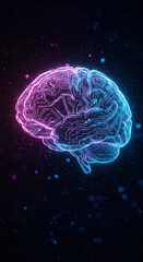 Futuristic Glowing AI Brain in Neon Circuits