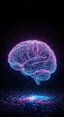 Fototapeta premium Futuristic Glowing AI Brain in Neon Circuits